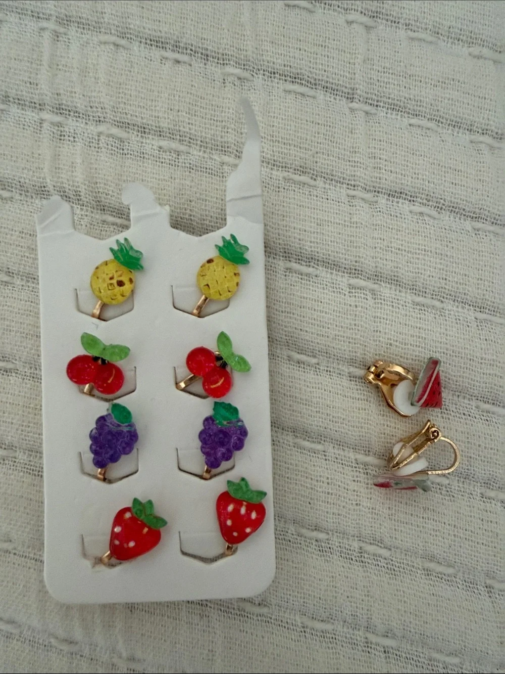 Girls clip earrings- fruit 5 pair